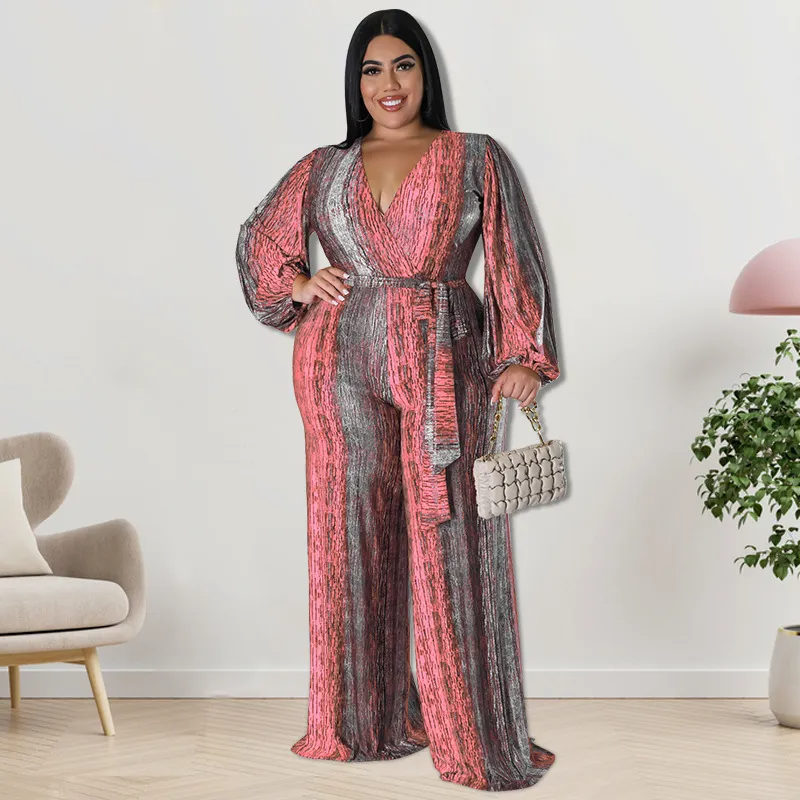 Dalia Plus Size Long Sleeve Wrap Wide Leg Jumpsuit women jumpsuits Castello Clothing Line