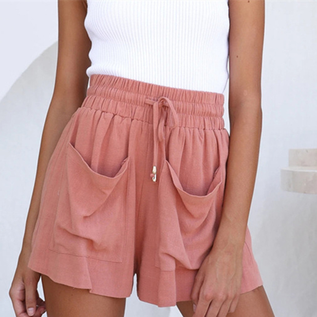 SwayEase High Waist Drawstring Pocketed Linen Shorts  Castello Clothing Line   