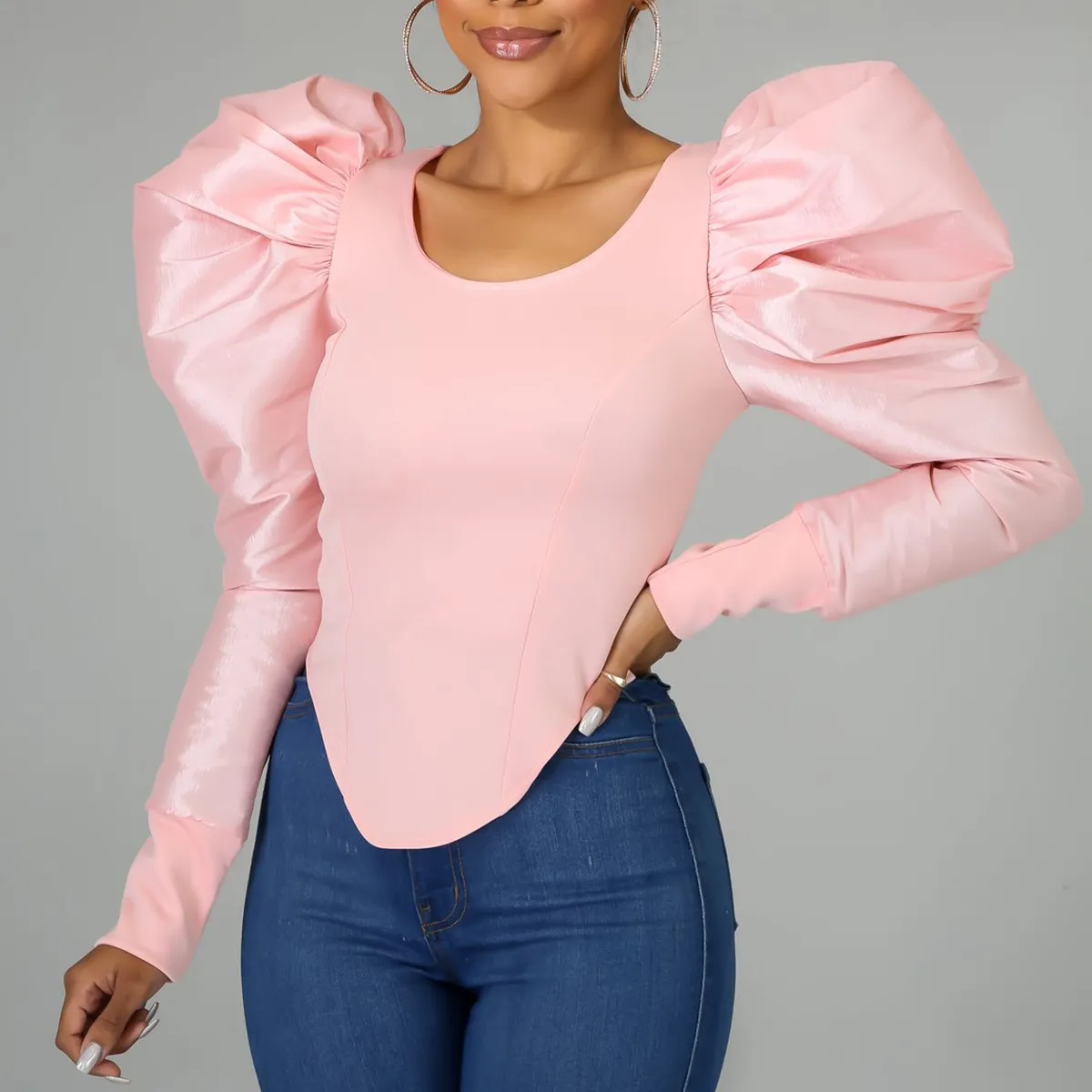 Drama Queen Puff Sleeve Fitted Blouse Castello Clothing Line