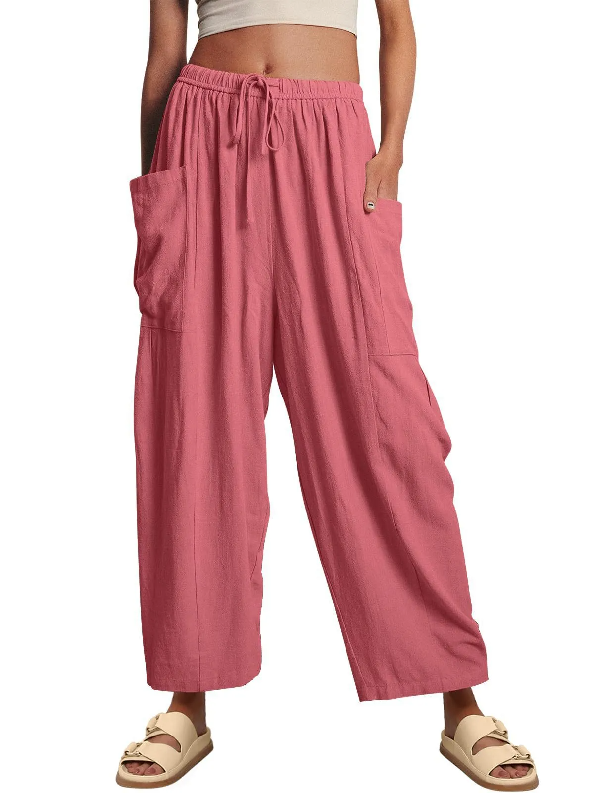 Sage High-Waisted Drawstring Cropped Wide Leg Pants wide leg pants Castello Clothing Line