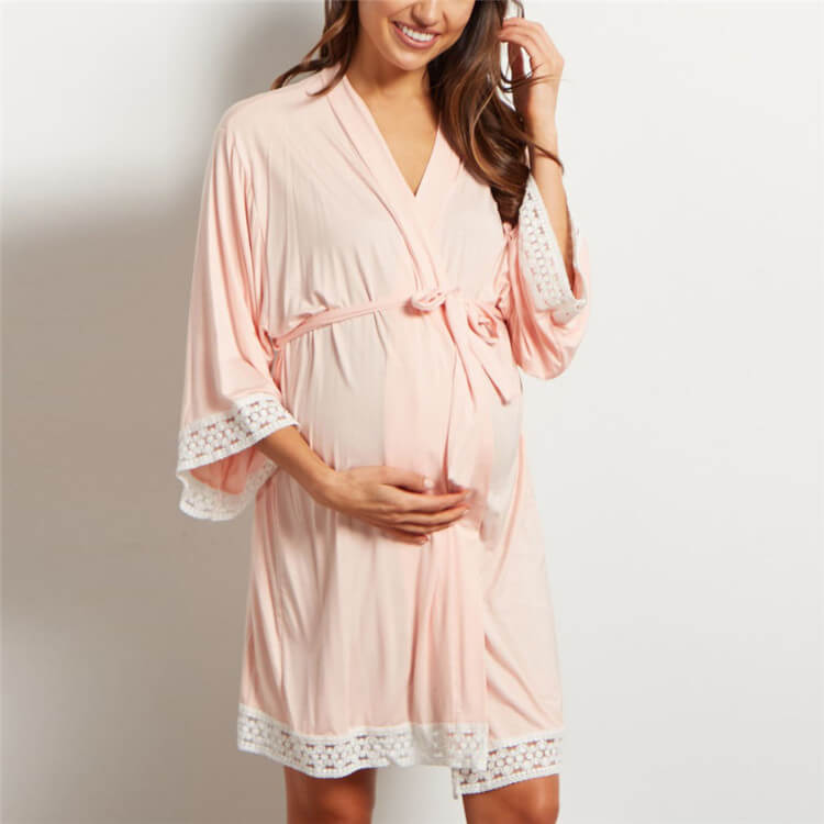 Gentle Bloom Maternity Lace-Trim Short Wrap Robe  Castello Clothing Line   