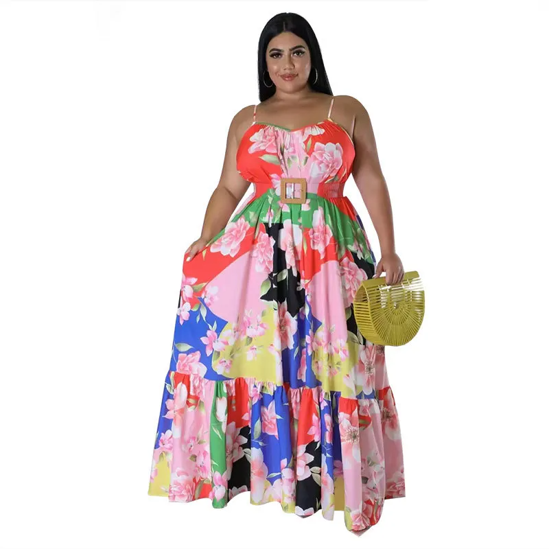 Adeline Plus Size Floral Tiered A-Line Maxi Dress maxi dress Castello Clothing Line