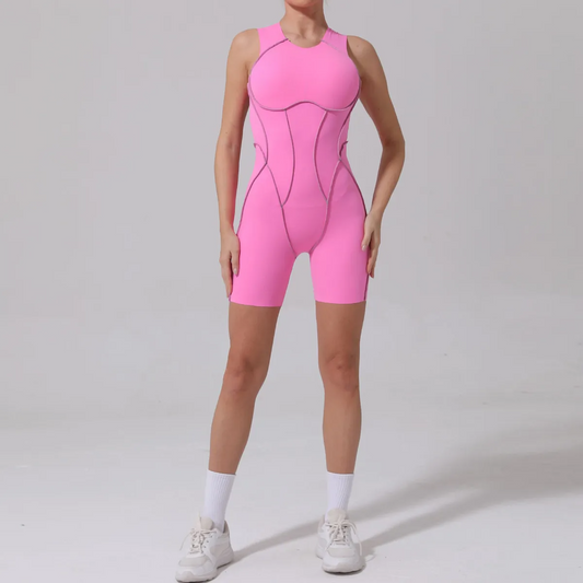 Evie Seamless Open-Back Contour Workout Romper athletic rompers Castello Clothing Line