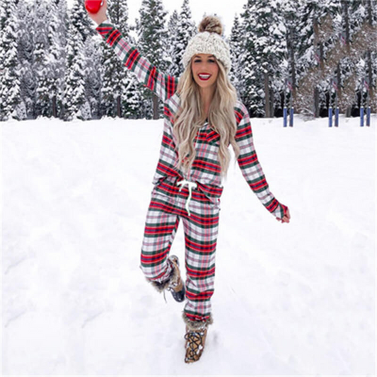 Dream Haven Plaid Long Sleeve Button-Up Pajama Set  Castello Clothing Line   