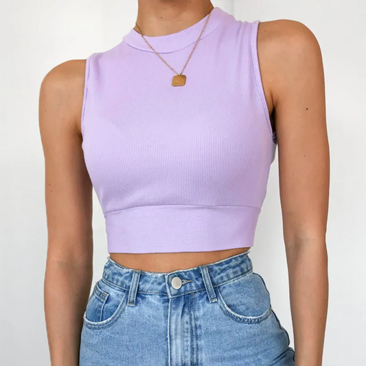Tied Together Open-Back Mock Neck Crop Top  Castello Clothing Line   