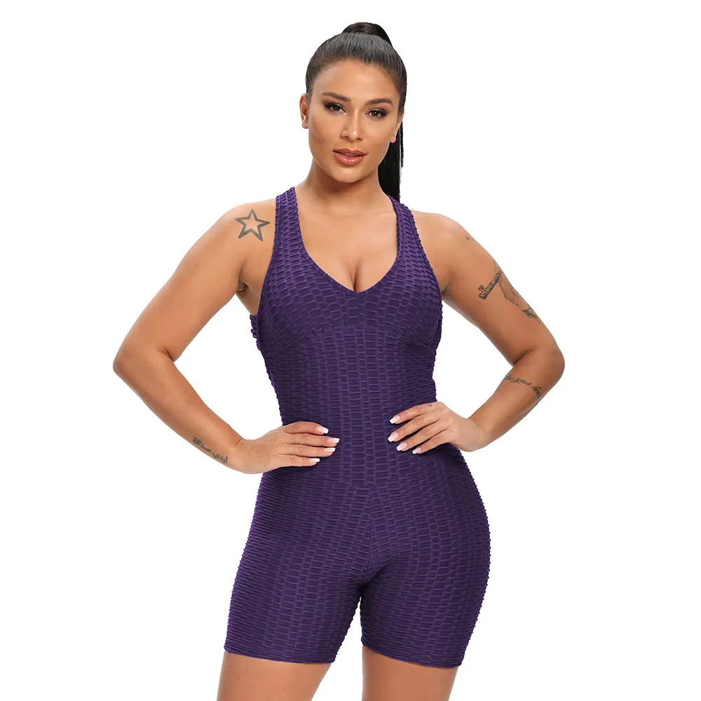 Lucia Honeycomb Scrunch Butt Crossback Workout Romper athletic rompers Castello Clothing Line