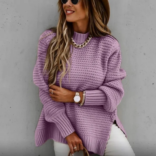 Summit Oversized High Neck Textured Knit Sweater Castello Clothing Line