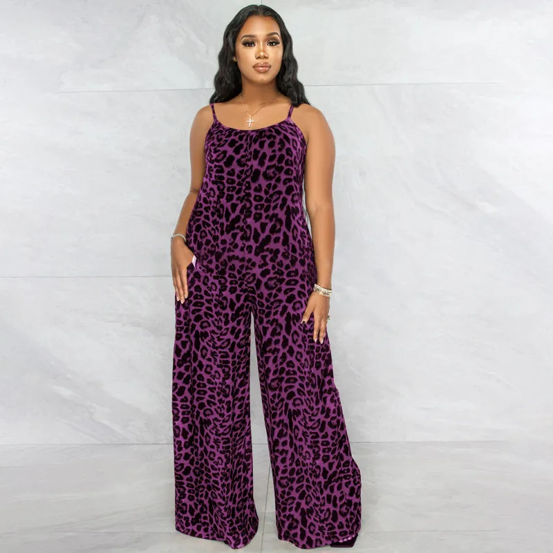 Asha Spaghetti Strap Leopard Print Wide Leg Jumpsuit women jumpsuits Castello Clothing Line