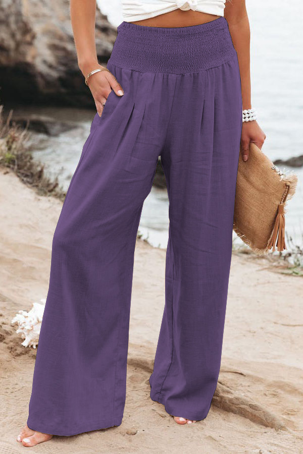Soleil High-Waisted Smocked Wide Leg Palazzo Pants Castello Clothing Line