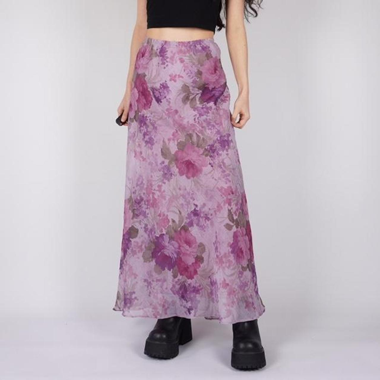 Floral Chiffon Maxi Skirt - Lightweight High Waist Mesh/Polyester  Castello Clothing Line   