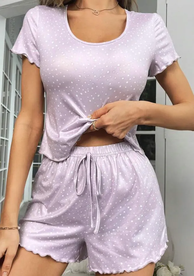 Polka Dot Short Sleeve Loungewear Set  Castello Clothing Line   