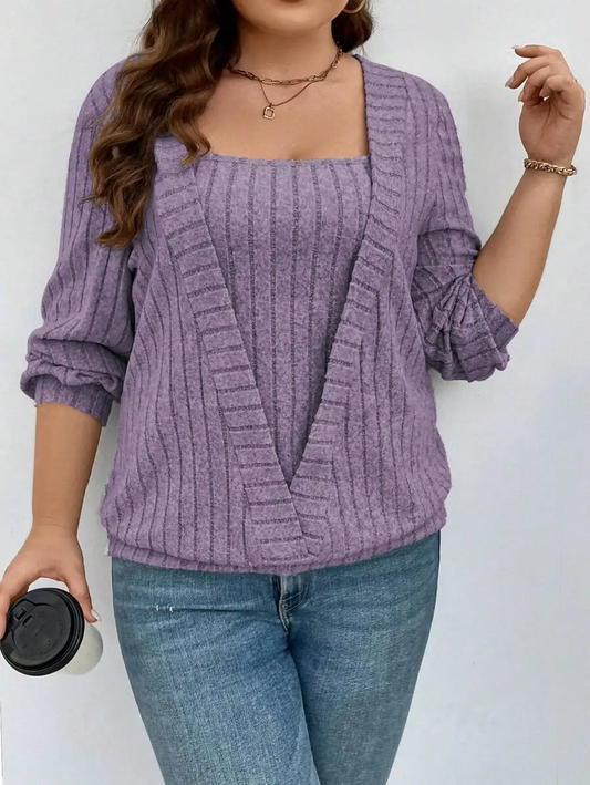 Lust Ribbed Knit Layered Long Sleeve Top Castello Clothing Line