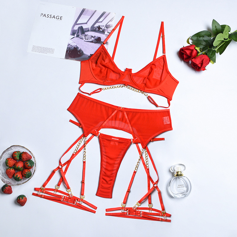 Metal Chain Sheer Bra & Panty Set  Castello Clothing Line   