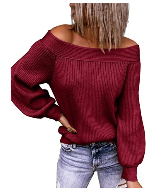 Savvy Stitch Off Shoulder Ribbed Long Sleeve Sweater Castello Clothing Line