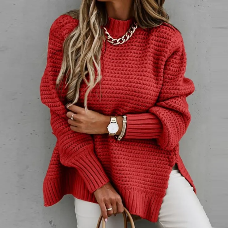 Summit Oversized High Neck Textured Knit Sweater Castello Clothing Line