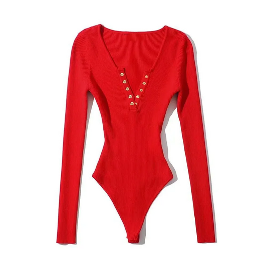 Vibe Snap V-Neck Long Sleeve Bodysuit  Castello Clothing Line   