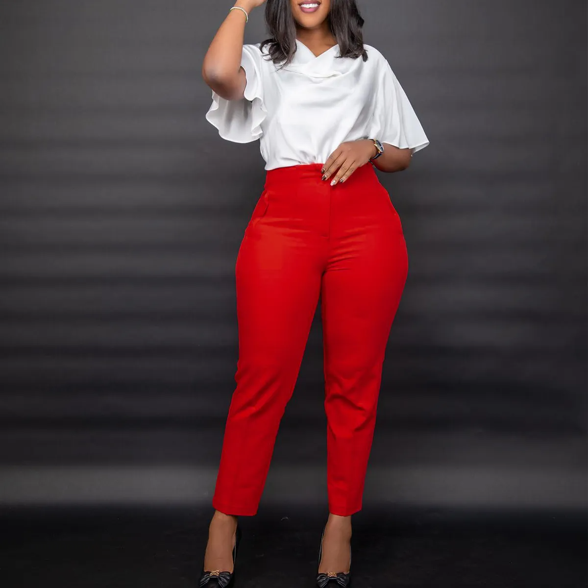 Camilla High-Waisted Tailored Cropped Pants Castello Clothing Line