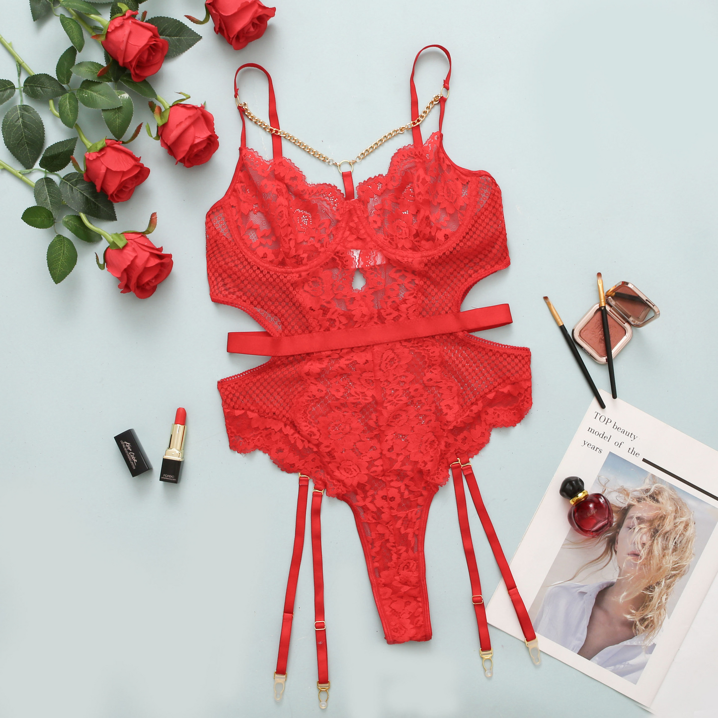 Embroidered Lace Cut Out Teddy  Castello Clothing Line   