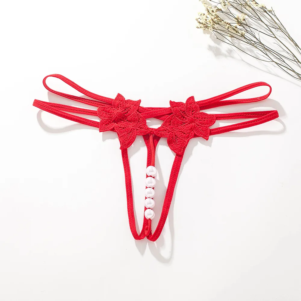 Scarlet Bloom Pearl-Strap Thong  Castello Clothing Line   