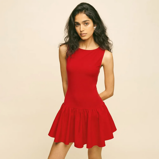Daniela Sleeveless Ruffled Hem Mini Skater Dress Castello Clothing Line