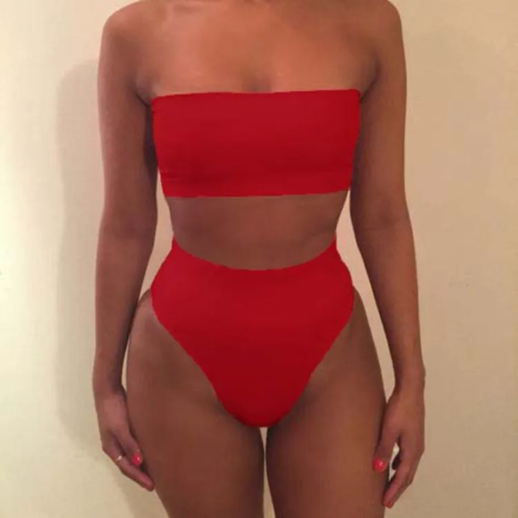 Zerra Strapless Bandeau High Leg Seamless Bikini Set Bikini set Castello Clothing Line