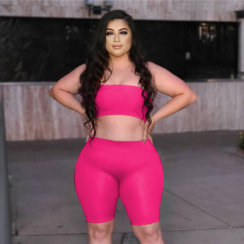 Radiance Plus Size Tube Top Biker Shorts Set  Castello Clothing Line   