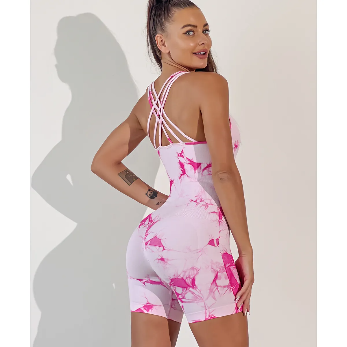 Twila Sleeveless Tie-Dye Strappy Crossback Romper athletic rompers Castello Clothing Line