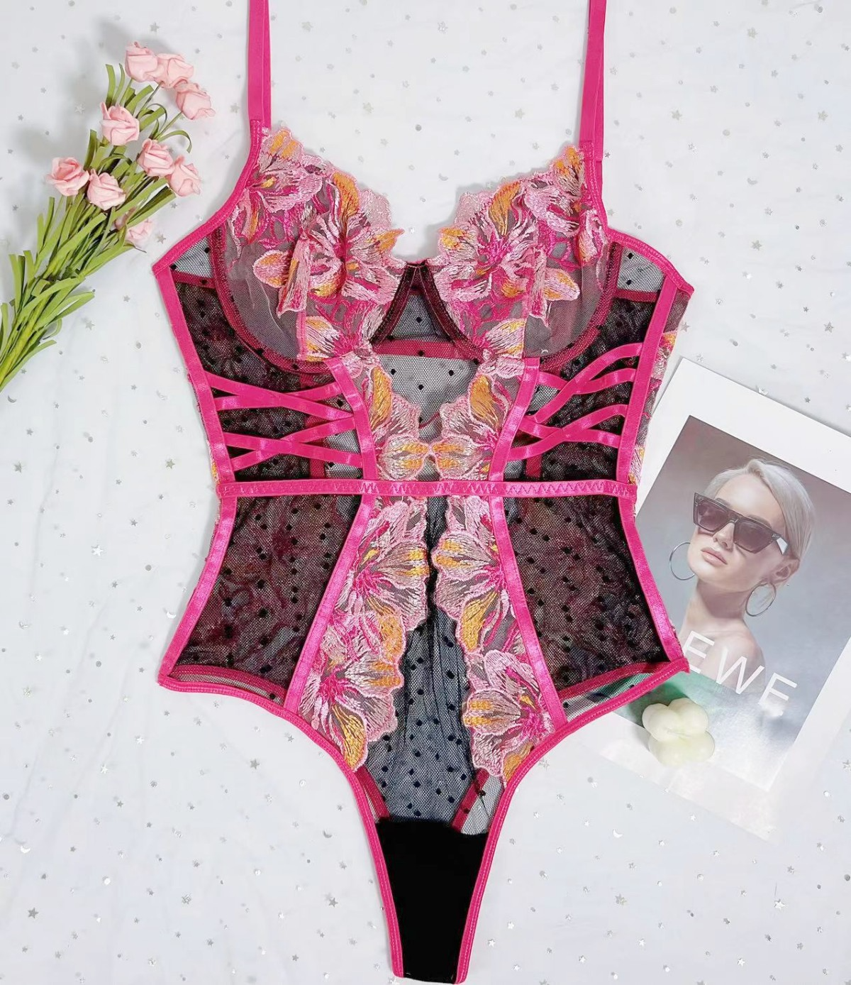 Embroidered Polka Dot Teddy Lingerie  Castello Clothing Line   
