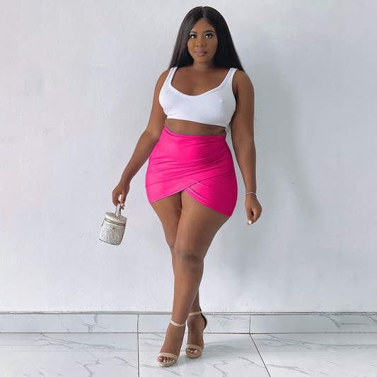 High Waist Mini Wrap Skirt - Slim Fit & Ultra Short - Polyester/Spandex  Castello Clothing Line   