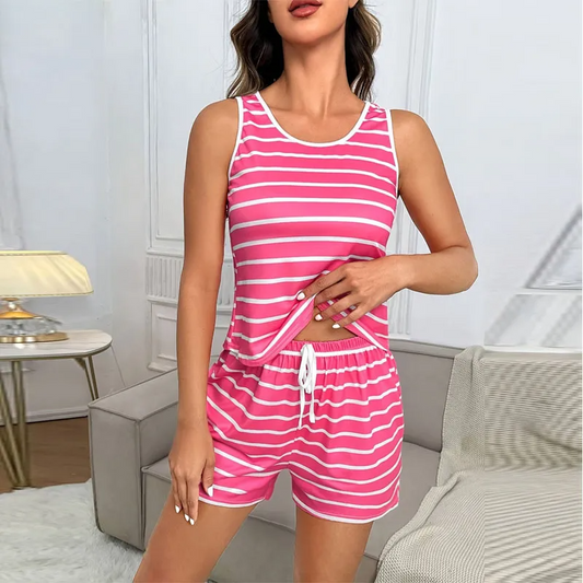 Coastal Breeze Striped Sleeveless Lounge Set  Castello Clothing Line   