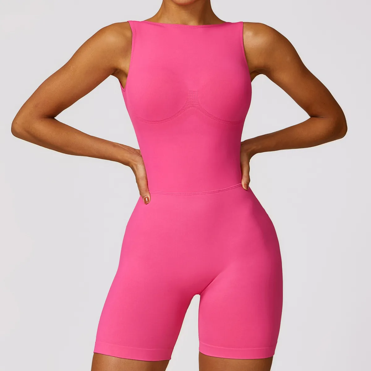 Cara Seamless Compression Sculpt Backless Romper athletic rompers Castello Clothing Line