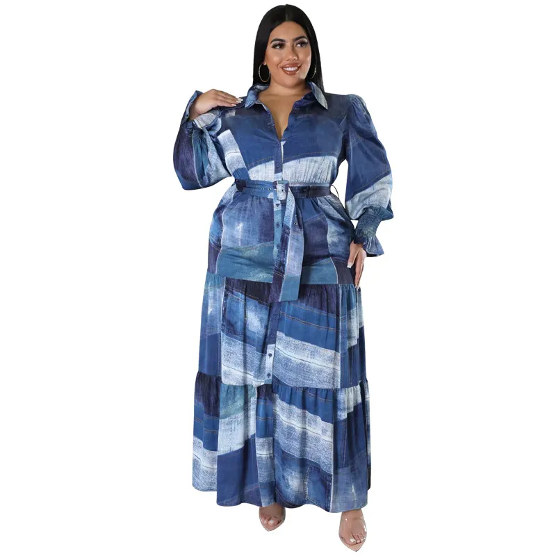Clarisse Long Sleeve Belted Tiered Button-Down Maxi Dress maxi dress Castello Clothing Line