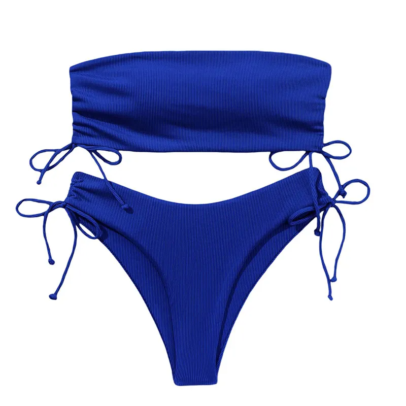 Zar Ribbed Strapless Side-Tie Brazilian Bikini Set Castello Clothing Line