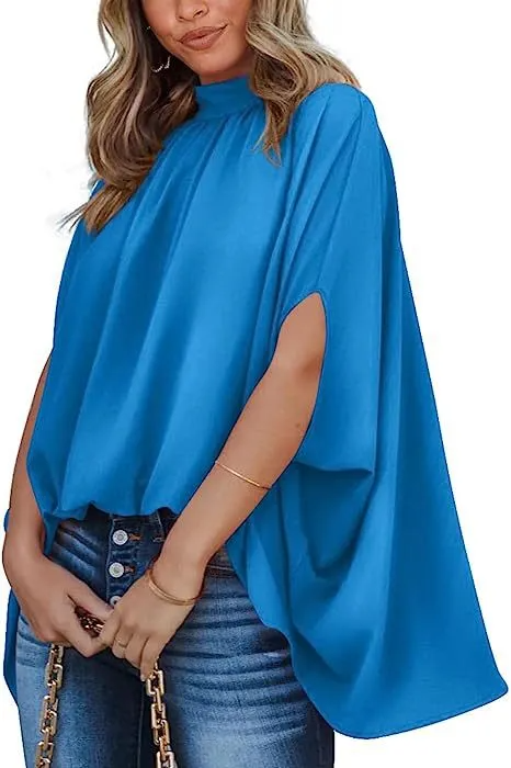 Enchant High-Neck Flowy Cape Sleeve Blouse Castello Clothing Line
