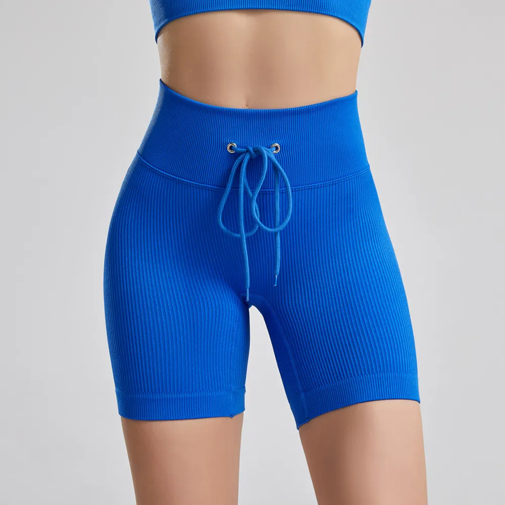 Shorty High-Rise Ribbed Drawstring Biker Shorts workout shorts Castello Clothing Line