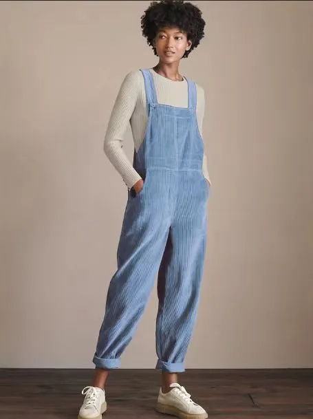 Megan Corduroy Relaxed Fit Straight Leg Bib Overalls women's overalls Castello Clothing Line