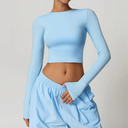 Lani Long Sleeve High Neck Fitted Crop Top workout tops and t-shirts Castello Clothing Line