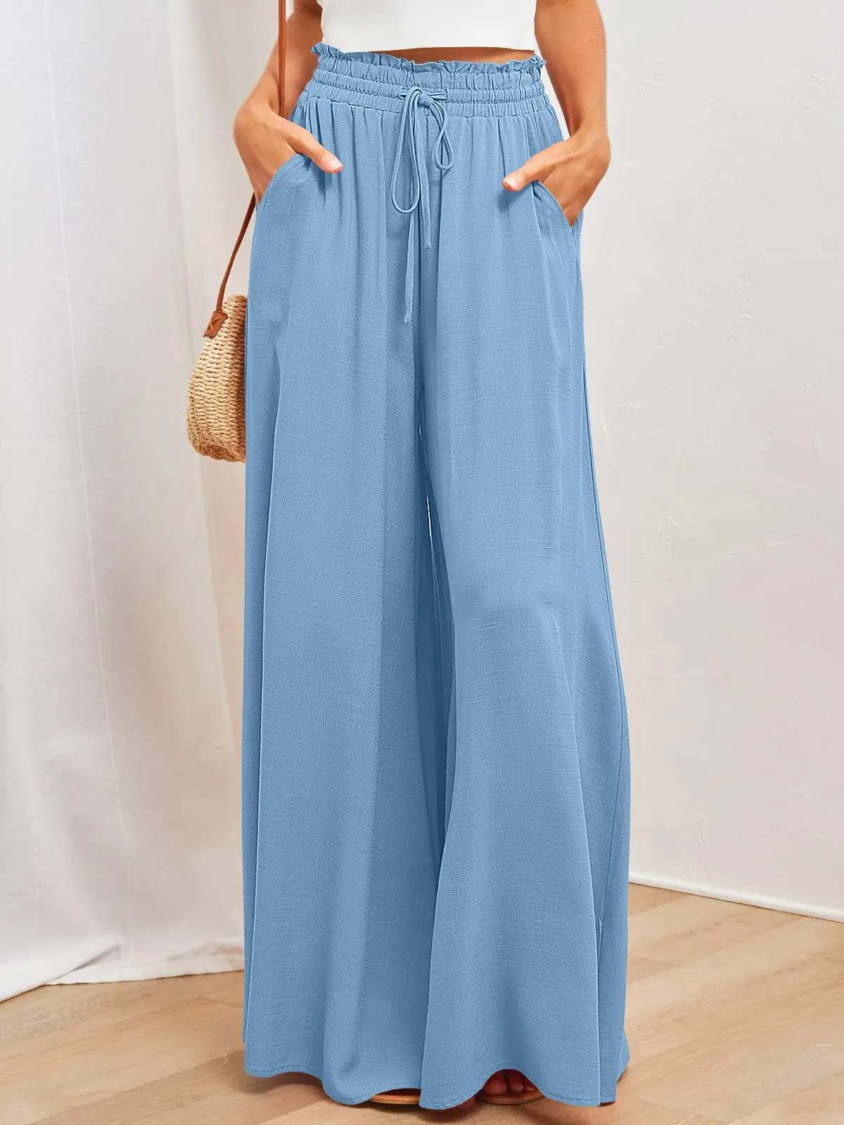 Afterglow High-Waist Wide-Leg Drawstring Palazzo Pants Castello Clothing Line