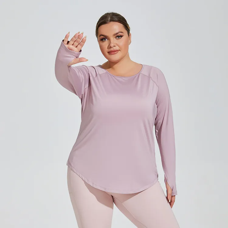 Avery Plus Size Long Sleeve Laser Cut Stretch Knit T-Shirt workout tops and t-shirts Castello Clothing Line