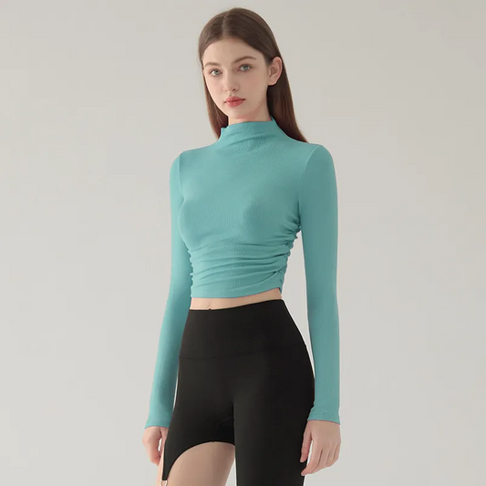 Fae Long Sleeve Mock Neck Ruched Top workout tops and t-shirts Castello Clothing Line