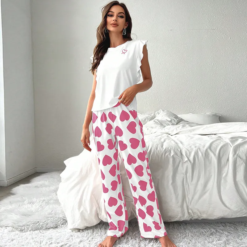 Sweetheart Dreams Heart Print Loungewear Set  Castello Clothing Line   