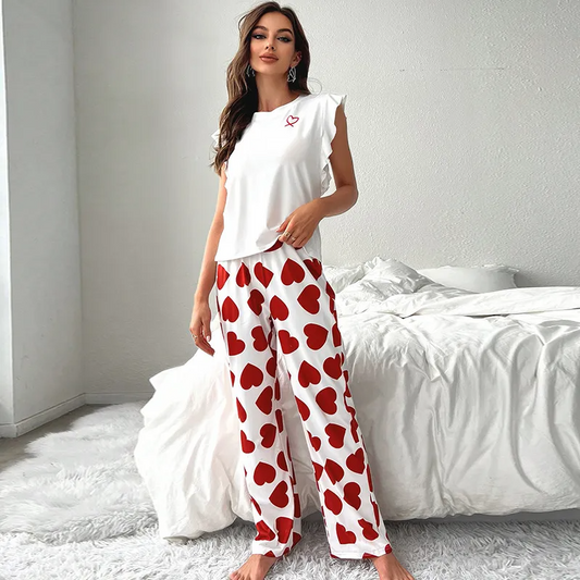 Sweetheart Dreams Heart Print Loungewear Set  Castello Clothing Line   