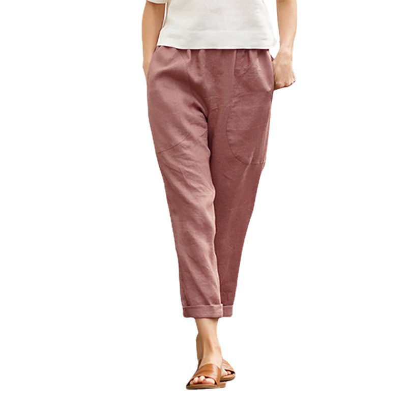 Isabelle High-Waisted Cuffed Tapered Linen Pants Castello Clothing Line