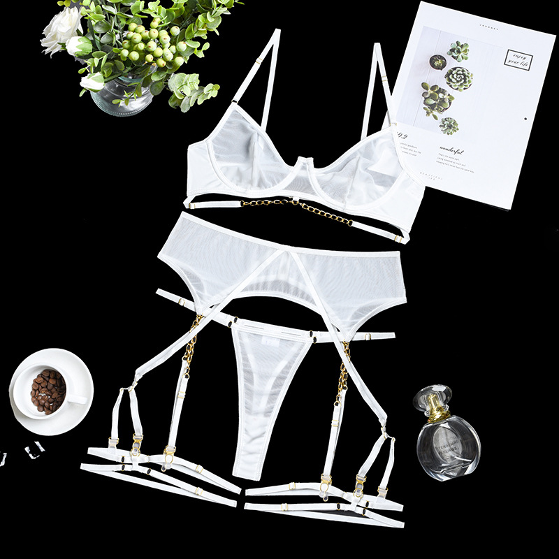 Metal Chain Sheer Bra & Panty Set  Castello Clothing Line   