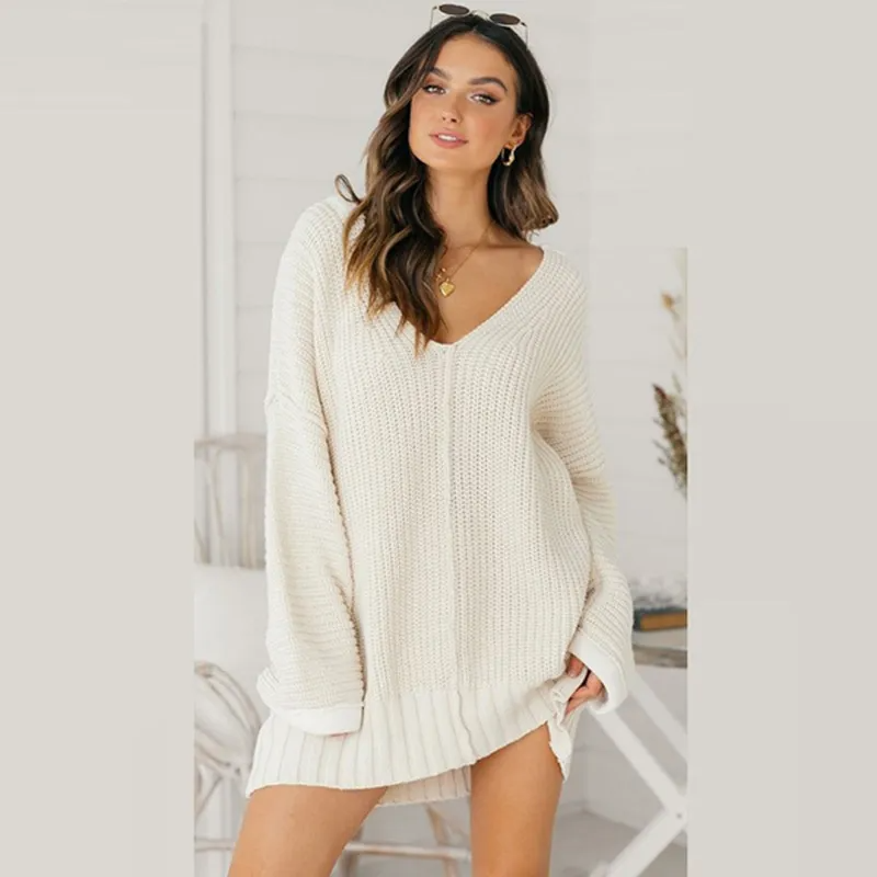 Cozy Vibes Oversized V-Neck Chunky Knit Sweater Castello Clothing Line