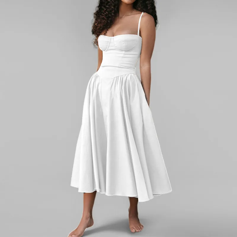 Jada Bustier Pleated A-Line Midi Dress midi dress Castello Clothing Line