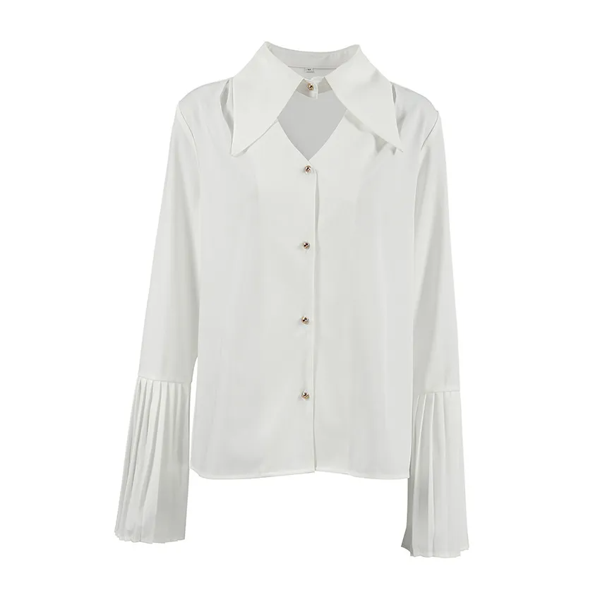 Timeless Charm Long Flare Sleeve Button-Up Blouse  Castello Clothing Line   