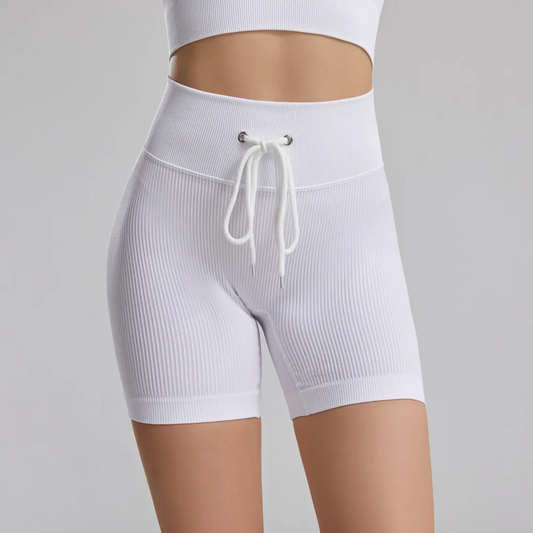 Shorty High-Rise Ribbed Drawstring Biker Shorts workout shorts Castello Clothing Line