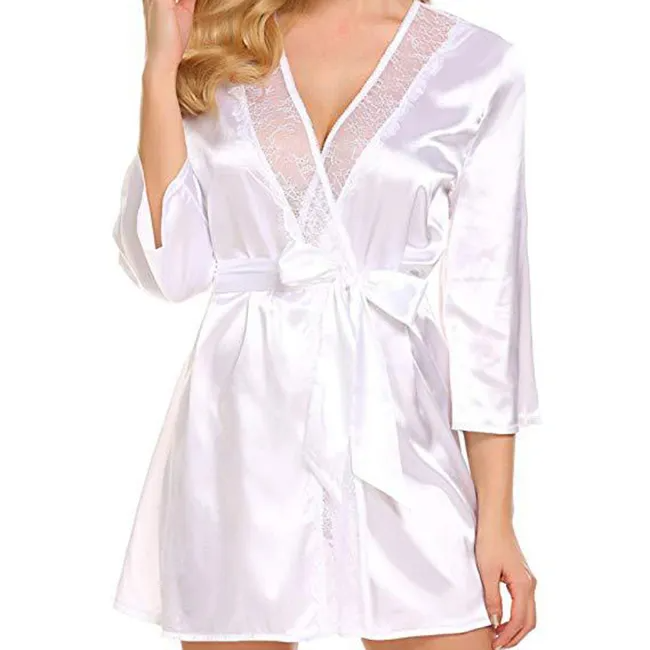 Ruby Glow Lace-Trim Satin Wrap Robe  Castello Clothing Line   