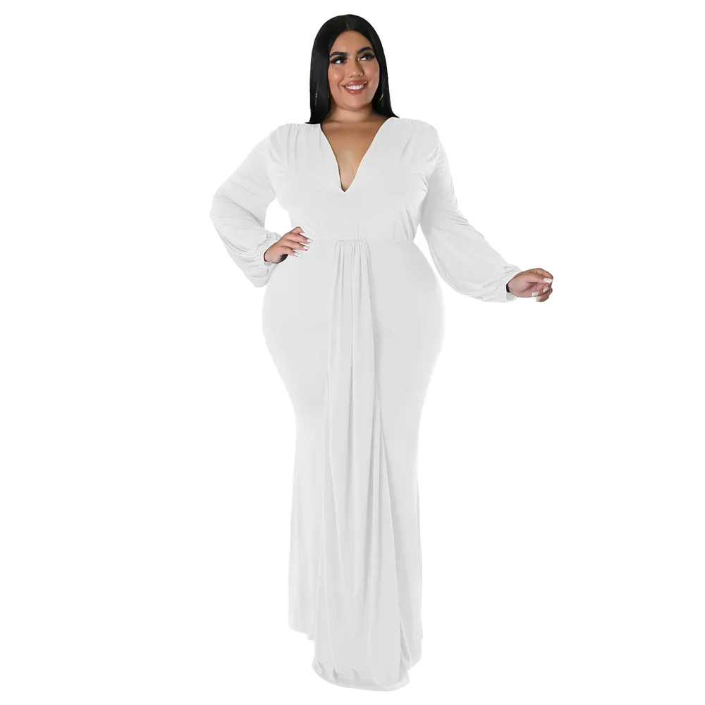 Celia Plus Size V-Neck Long Sleeve Maxi Dress Castello Clothing Line